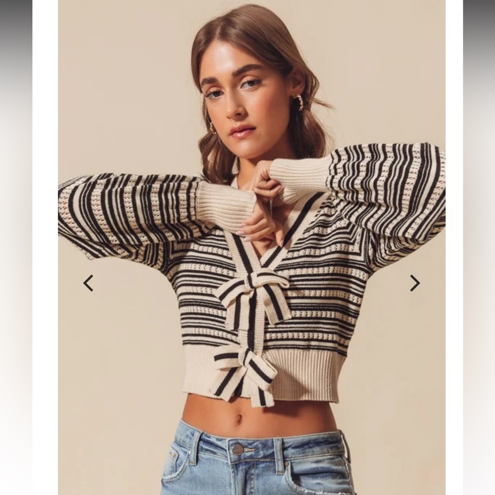 SO Me Ribbon Button Crop Cardigan - Picture 2 of 15